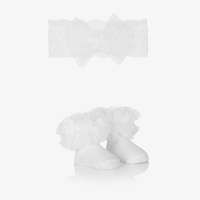 Shop Mayoral Newborn Baby Girls White Socks & Headband Set