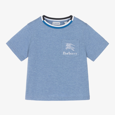 Shop Burberry Boys Blue Cotton T-shirt
