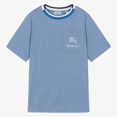 Shop Burberry Teen Boys Blue Cotton T-shirt