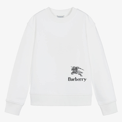 Shop Burberry Teen Girls White Cotton Sweatshirt