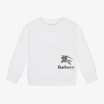 Shop Burberry Girls White Cotton Sweatshirt