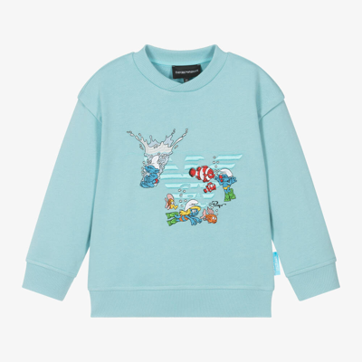 Shop Emporio Armani Boys Blue Smurf Cotton Sweatshirt