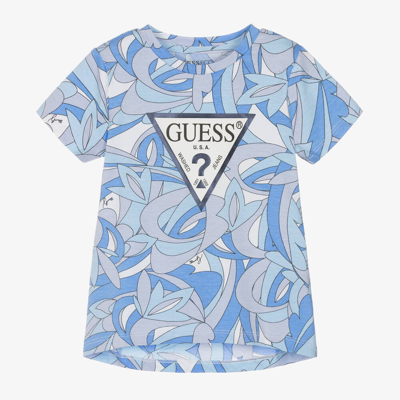 Shop Guess Girls Blue Abstract Cotton T-shirt