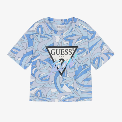 Shop Guess Girls Blue Icon Cotton T-shirt