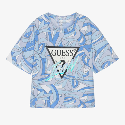 Shop Guess Teen Girls Blue Icon Cotton T-shirt