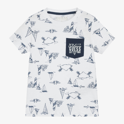 Shop Guess Boys White Cotton Graphic T-shirt