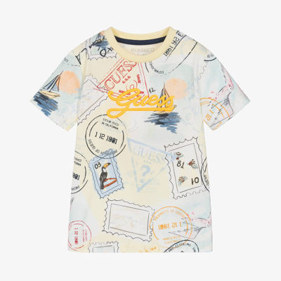Shop Guess Junior Boys Pastel Yellow Graphic Cotton T-shirt
