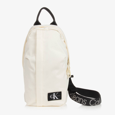 Shop Calvin Klein Ivory Zip-up Backpack (30cm) In Beige
