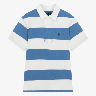 Shop Ralph Lauren Teen Boys Blue Stripe Cotton Polo Shirt