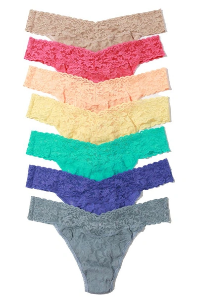 Shop Hanky Panky Assorted 7-pack Lace Original Rise Thongs In Chai/sugarsh/apctcrsh