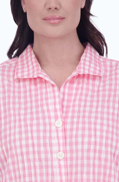 Shop Foxcroft Pandora Gingham Cotton Blend Button-up Shirt In Softshell Pink