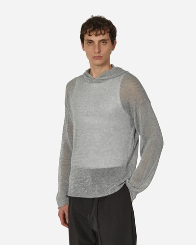 Shop Amomento Netted Knit Hoodie In Grey