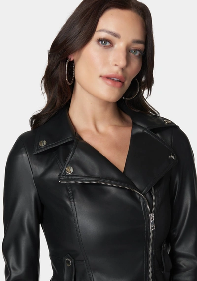 Shop Bebe Vegan Leather Moto Peplum Jacket In Black