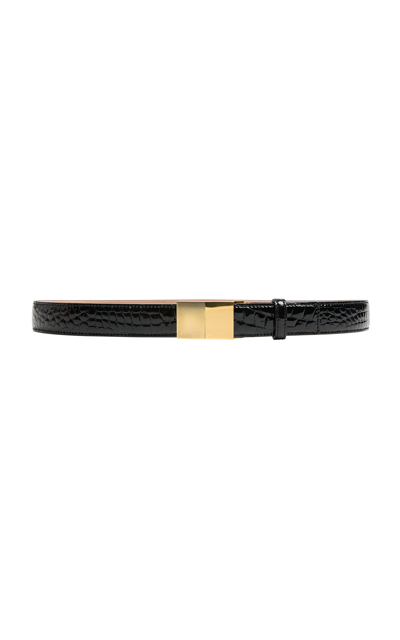 Shop Khaite Elio Croc-embossed Leather Belt In Black