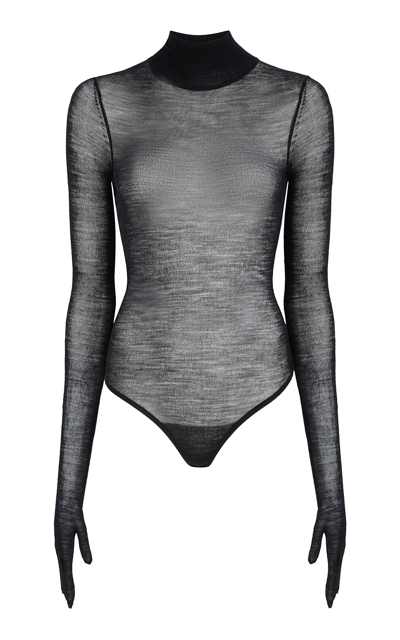 Shop Khaite Ernest Glove-detailed Merino-blend Bodysuit In Black