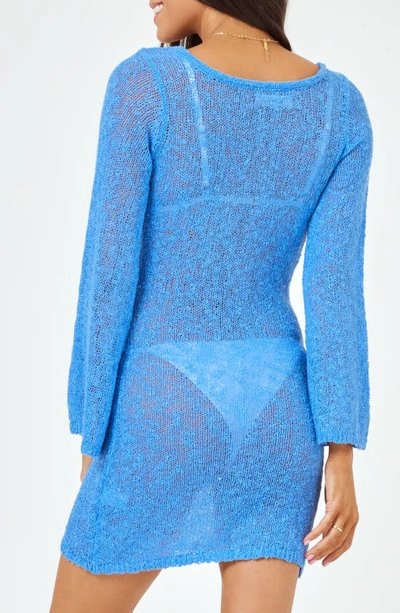 L*space Palisades Long Sleeve Sheer Cover-up Minidress In Veri Peri