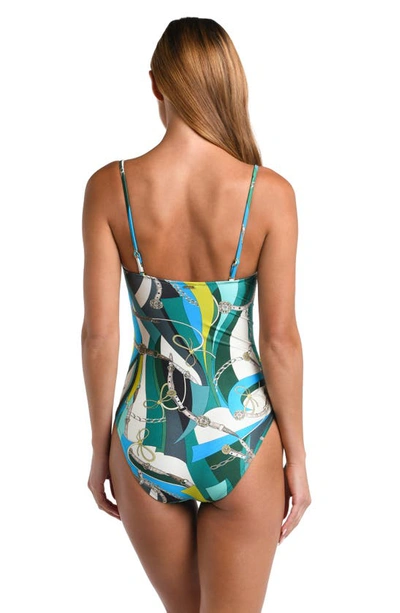 Shop L Agence Tory Bandeau One-piece Swimsuit In Blue/ Green