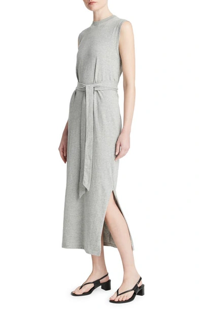 Shop Vince Sleeveless Cotton Knit Midi Dress In 061hgy-h Grey