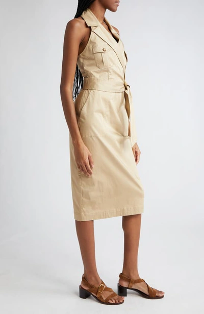 Shop Veronica Beard Kitana Sleeveless Stretch Cotton Coat Dress In Pebble Khaki
