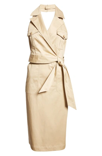 Shop Veronica Beard Kitana Sleeveless Stretch Cotton Coat Dress In Pebble Khaki