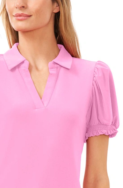 Shop Cece Puff Sleeve Johnny Collar Knit Top In Bright Peony Pink