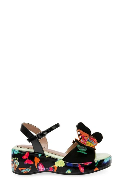 Shop Betsey Johnson Kids' Lotty Ankle Strap Platform Wedge Sandal In Black/ Butterfly Multi
