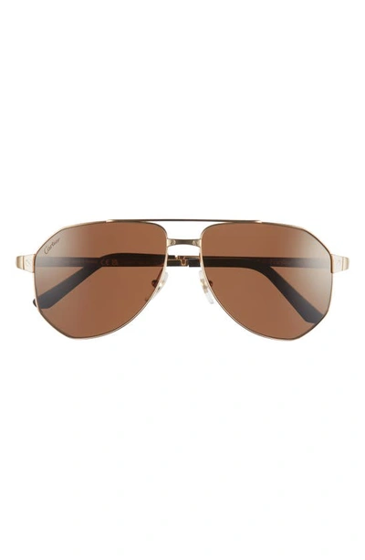 Shop Cartier 60mm Polarized Pilot Sunglasses In Gold 2