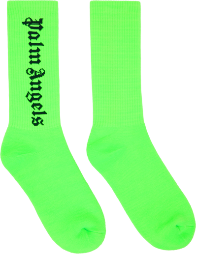 Shop Palm Angels Green Gothic Logo Socks In Green Fluo Black