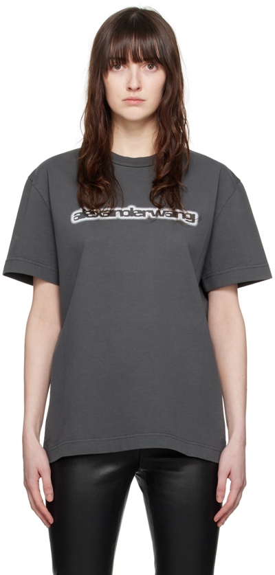 Shop Alexander Wang Gray Printed T-shirt In 013a Acid Obsidian