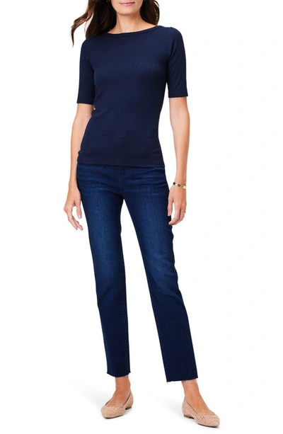 Nic + Zoe Perfect Boat Neck Rib Top In Dark Indigo