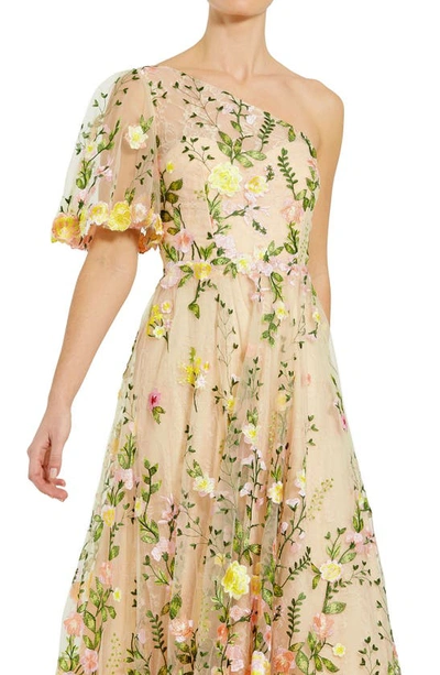 Shop Mac Duggal Floral Embroidery One-shoulder Cocktail Dress In Yellow Multi
