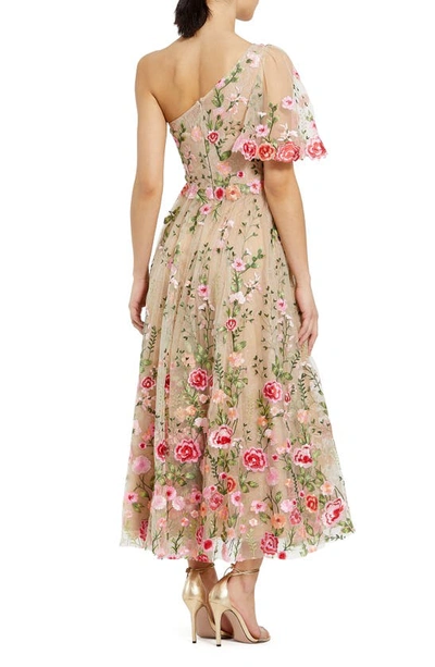 Shop Mac Duggal Floral Embroidery One-shoulder Cocktail Dress In Pink Multi