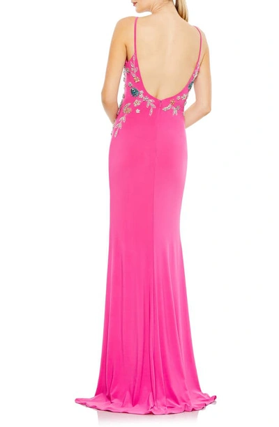 Shop Mac Duggal Beaded Floral Detail Side Slit Gown In Candy Pink