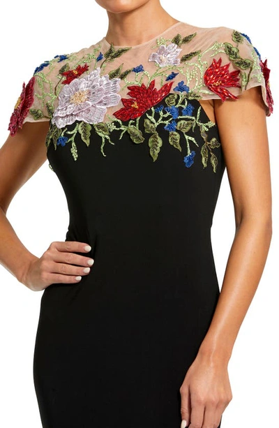Shop Mac Duggal Embroidered Floral Detail A-line Gown In Black Multi