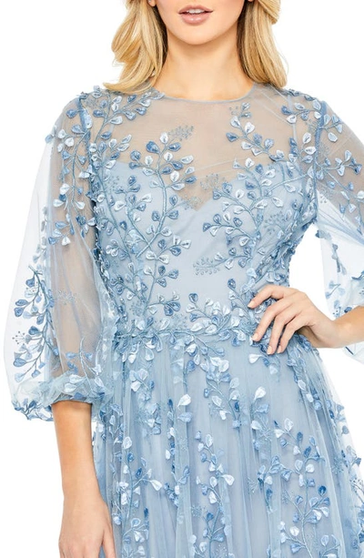 Shop Mac Duggal Embroidered Puff Sleeve A-line Gown In Blue