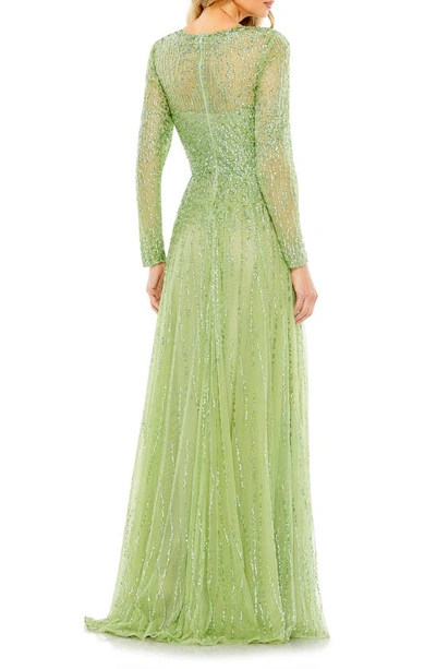Shop Mac Duggal Sequin Long Sleeve A-line Gown In Sage