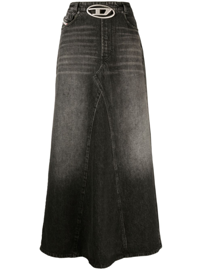 Shop Diesel Black De-pago Denim Maxi Skirt In Grey
