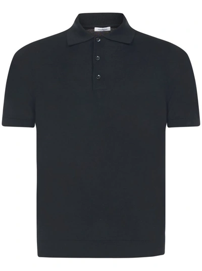 Shop Malo Black Plain Cotton Knit Polo Shirt