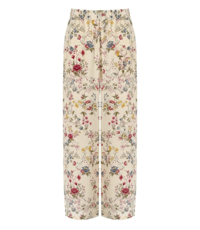 Shop Max Mara Gradara Ivory Floral Trousers In Neutrals