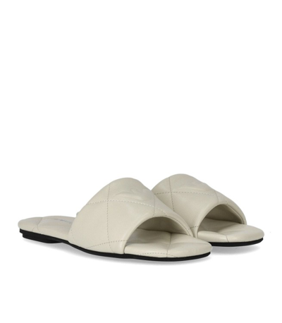 Shop Emporio Armani Ivory Quilted Flat Sandal In Grey