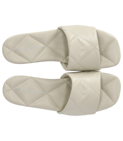 Shop Emporio Armani Ivory Quilted Flat Sandal In Grey