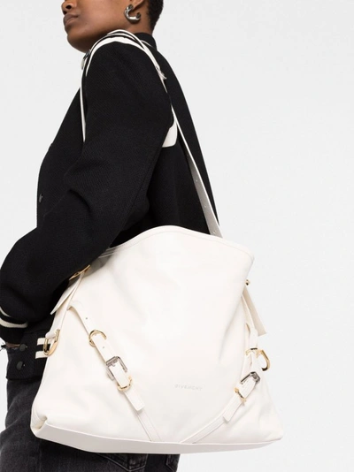 Shop Givenchy Medium Ivory Tumbled Calfskin Leather Shoulder Bag In White