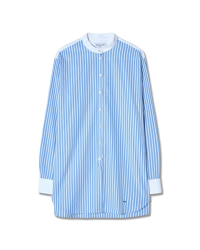 Shop Serena Bute Collarless Shirt - Blue/white Stripe In Black