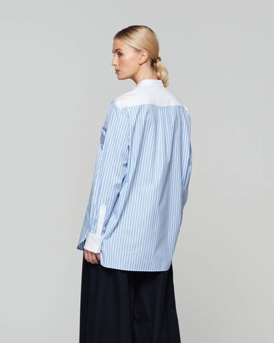 Shop Serena Bute Collarless Shirt - Blue/white Stripe In Black