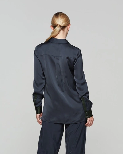 Shop Serena Bute Matte Satin Utility Shirt - Navy Dusk In Black
