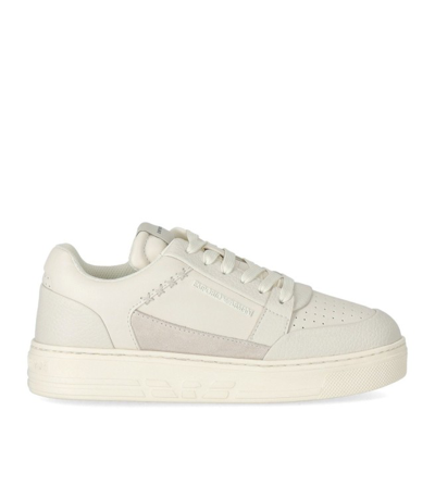 Shop Emporio Armani Basket Ivory Sneaker In White