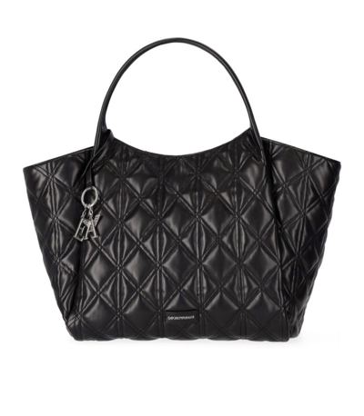 Shop Emporio Armani Black Quilted Shopping Bag