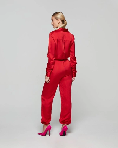 Shop Serena Bute Matte Satin Utility Jumpsuit - Bright Red