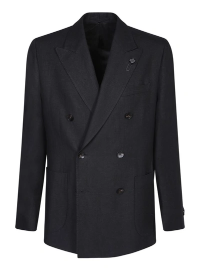 Shop Lardini Black Linen Suit