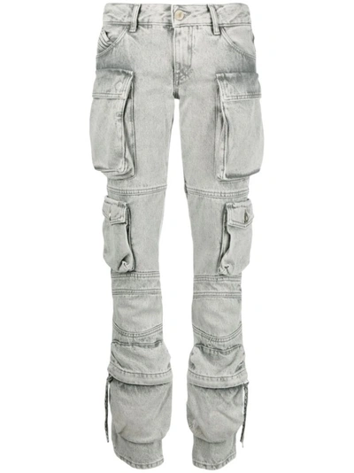 Shop Attico Light Grey Cotton Washed Jeans